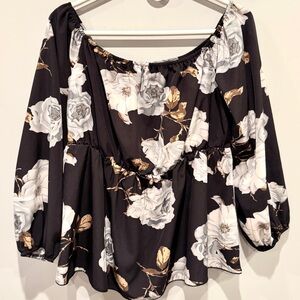 SHEIN Black Floral Off-Shoulder Blouse NWOT